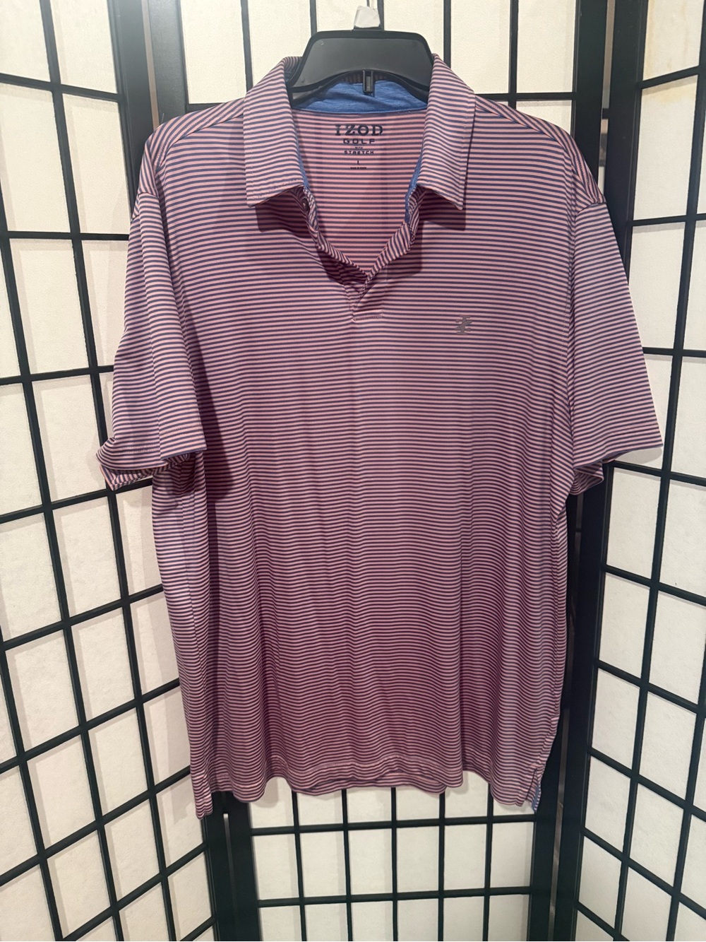 Izod Men's pink and blue Striped Polo
